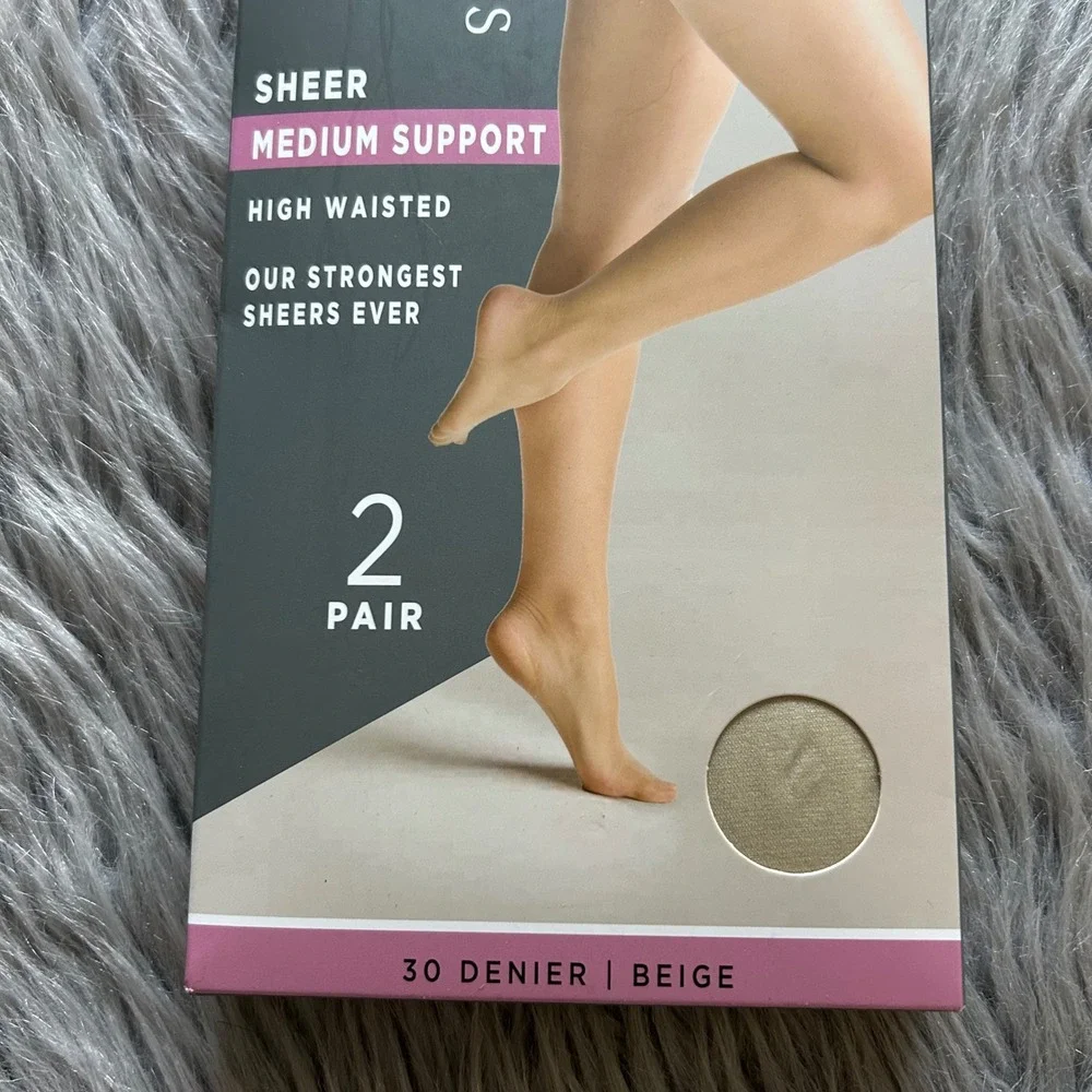 Silk Impressions Medium Support Sheer Tights Womens Size XXXL Beige High Waisted